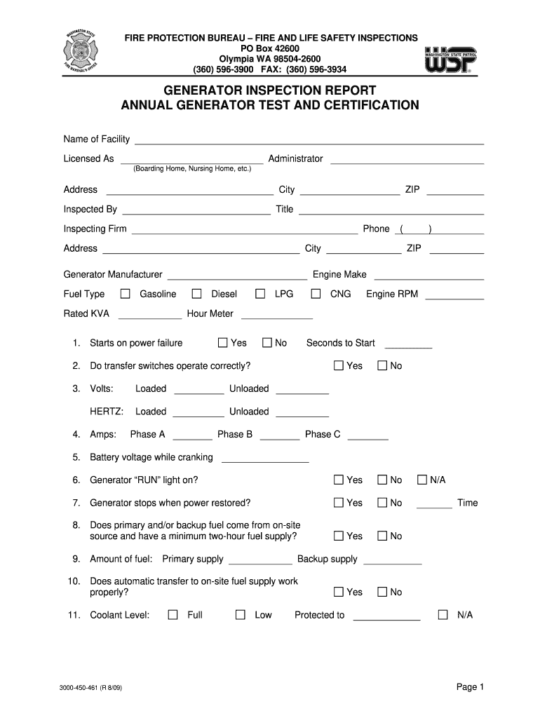 Generator Inspection Report Fill Online Printable Fillable Blank 