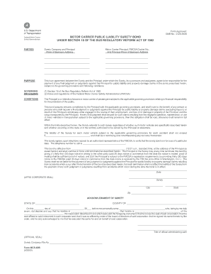 Motor Carrier Public Liability Surety Bond