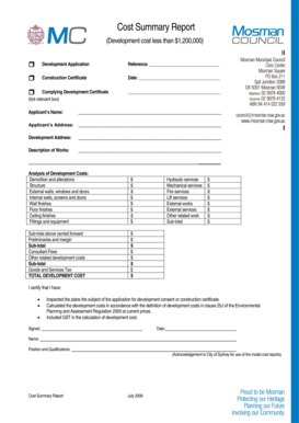 Development Cost Summary Report