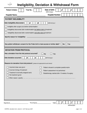 Ineligibility, Deviation & Withdrawal Form