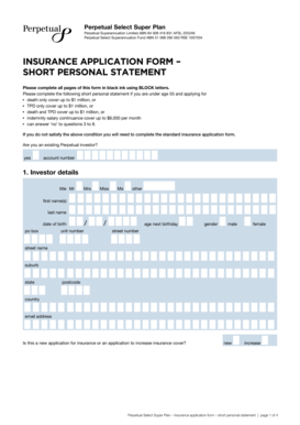 Perpetual Select Super Plan Insurance Application