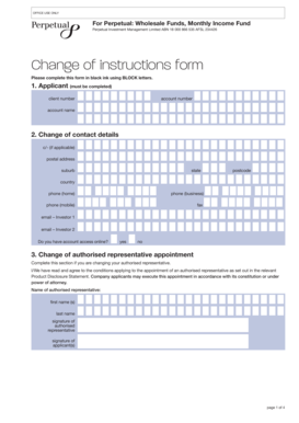 Perpetual Change of Instructions Form