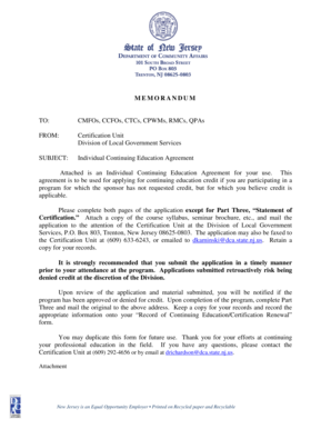 New Jersey Individual Continuing Education Agreement