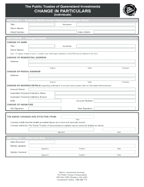 Queensland Change in Particulars Form