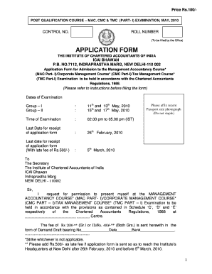 Application Form for MAC, CMC & TMC Part-I Examination