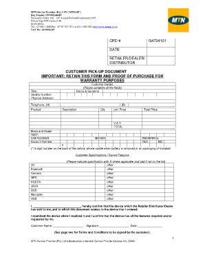 MTN Customer Pick-Up Document