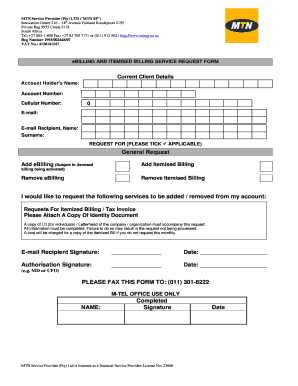 MTN eBilling and Itemised Billing Service Request Form