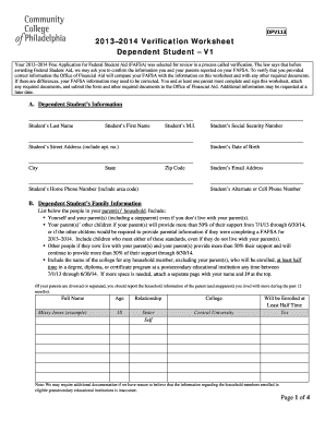 2013–2014 Verification Worksheet