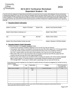 2013–2014 Verification Worksheet