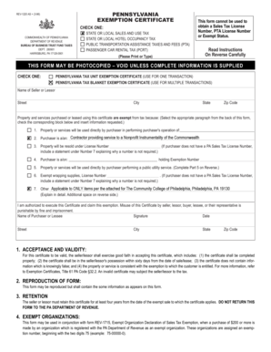 Pennsylvania Exemption Certificate