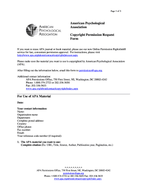 American Psychological Association Copyright Permission Request Form