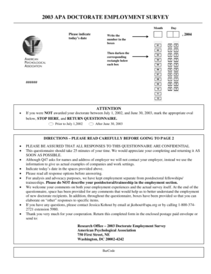 2003 APA Doctorate Employment Survey