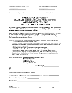 Washington University Graduate School Application Form