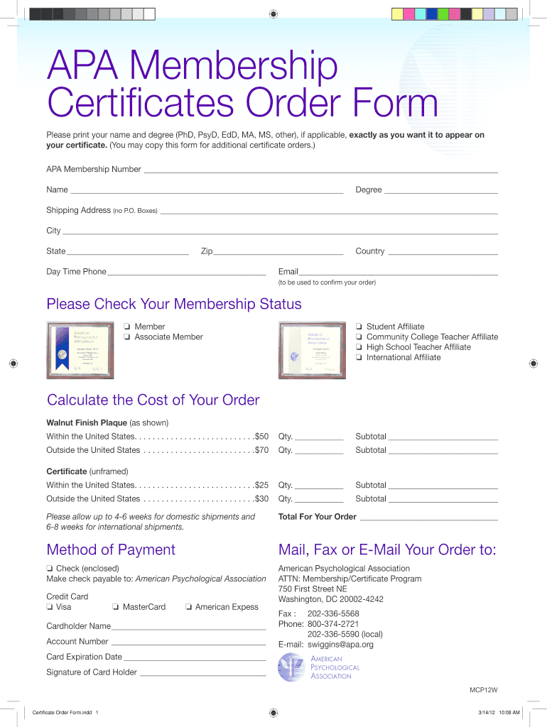 apa membership certificate Preview on Page 1