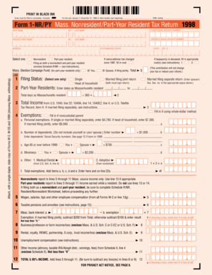Massachusetts Nonresident/Part-Year Resident Tax Return 1998