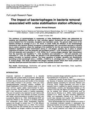 Research essay example - 2010 Academic Journals Full Length Research Paper The impact of bacteriophages in bacteria removal associated with soba stabilisation station efficiency Ayman Ahmed Elshayeb Alneelain University Faculty of Science and Technology School of -