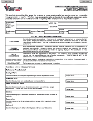 Six Month Evaluation Form - Volunteer State Community College