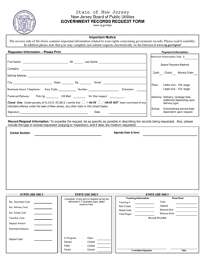 New Jersey Government Records Request Form