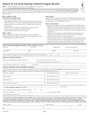 Request for Cal Grant Teaching Credential Program Benefits