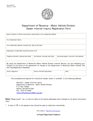 Georgia Dealer Internet Inquiry Registration Form