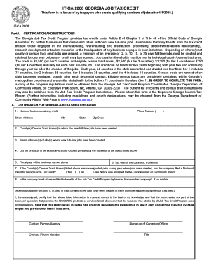 Georgia Job Tax Credit Form IT-CA 2008