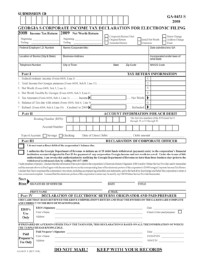 Georgia Corporate Income Tax Declaration Form GA-8453 S