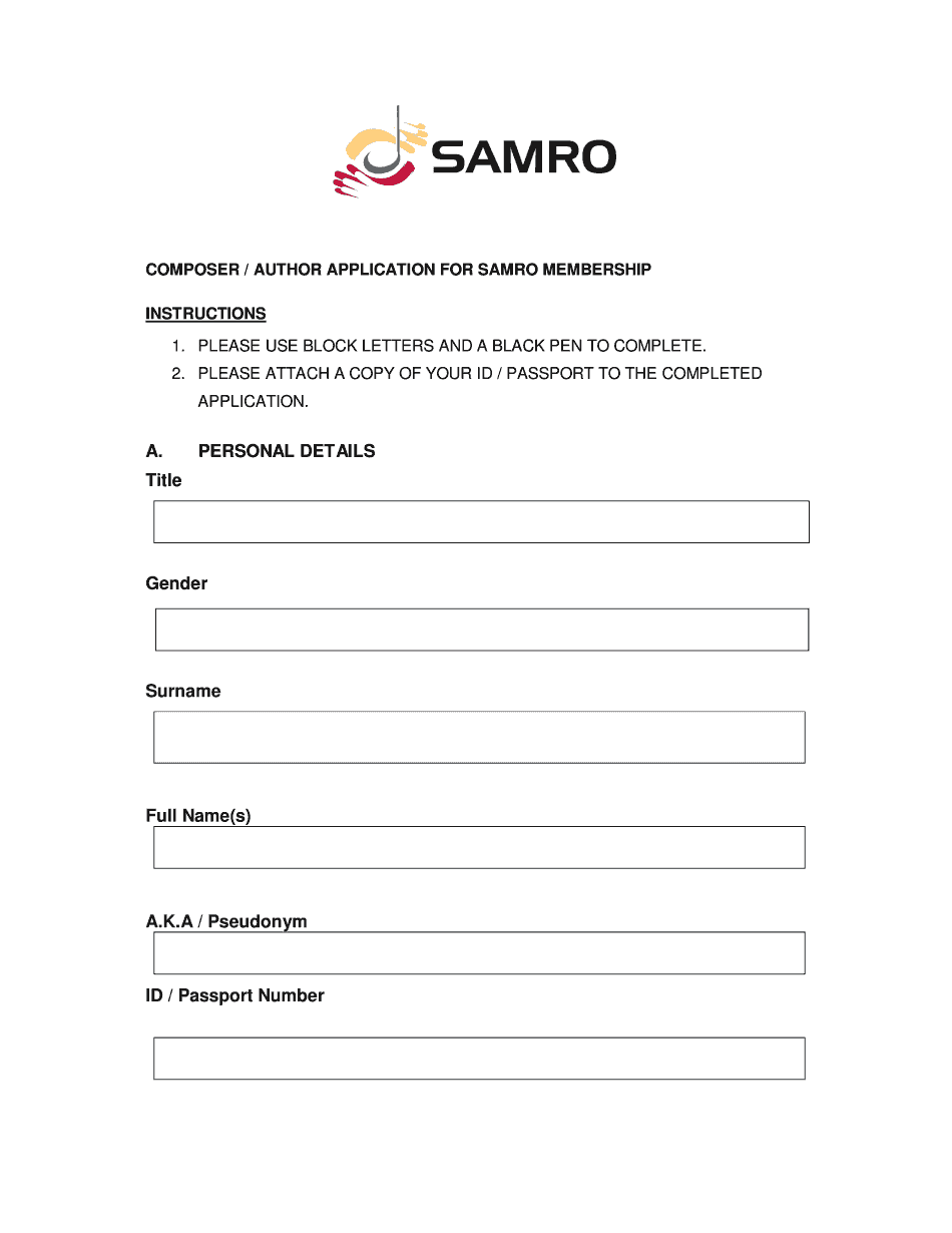 Samro Registration Form