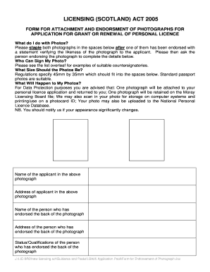 Licensing Act 2005 Photo Endorsement Form