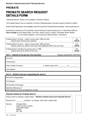 Northern Ireland Probate Search Request Form