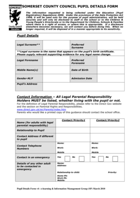 Somerset County Council Pupil Details Form