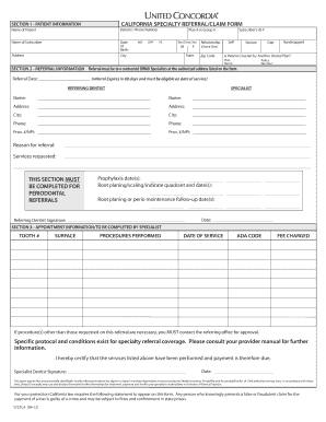 Fillable Online Specialty Referral Claim Form - United Concordia Fax Email Print - PDFfiller