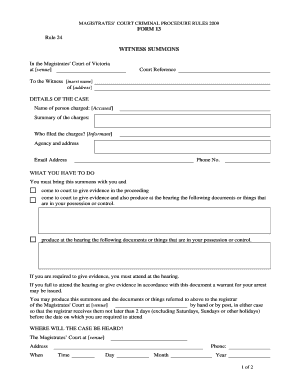 Victoria Witness Summons Form 13