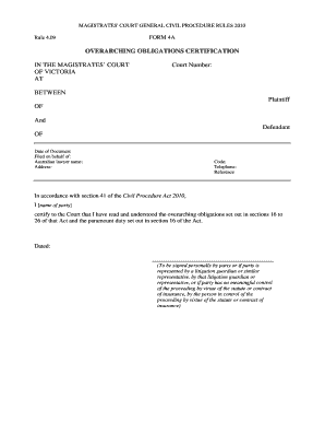 fillable online magistratescourt vic gov civil form 4a overarching form 4a