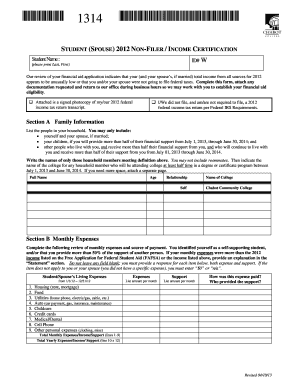 2012 Non-Filer Income Certification Form