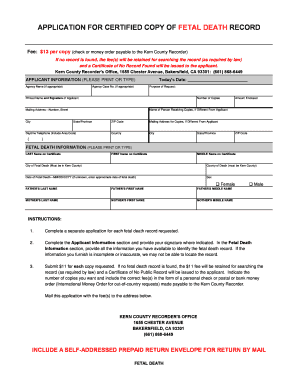 Application of death certificate - The Fetal Death Certificate Application in PDF format - Kern County ... - recorder co kern ca