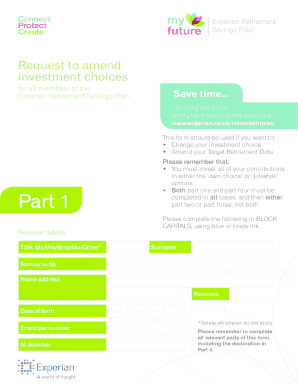 Experian Retirement Savings Plan Amendment Form