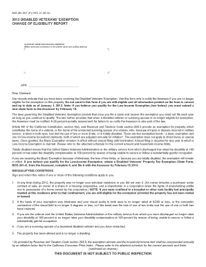 California Disabled Veterans’ Exemption Change of Eligibility Report