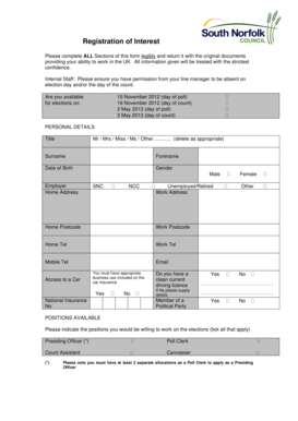 UK Election Staff Registration of Interest Form