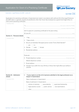 Queensland Practising Certificate Application