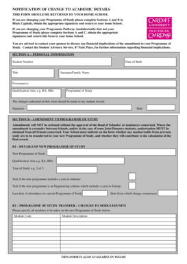 Notification of Change to Academic Details