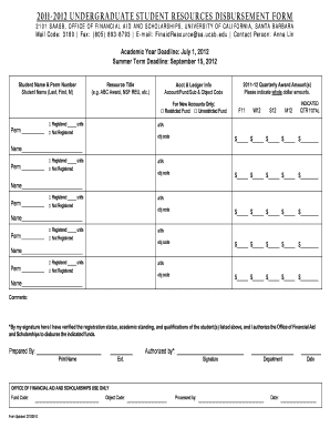 Undergraduate Student Resources Disbursement Form