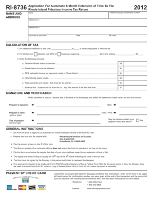 Rhode Island Fiduciary Income Tax Extension Form