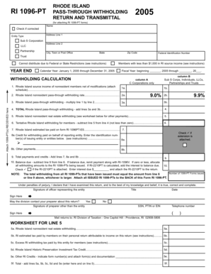 Rhode Island RI 1096-PT Pass-Through Withholding Return
