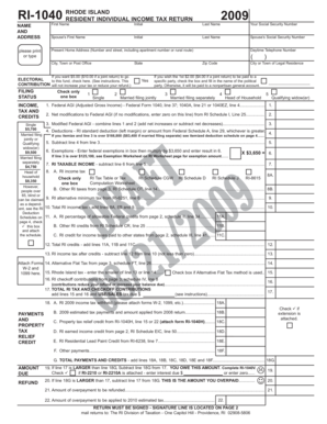 Rhode Island Resident Individual Income Tax Return 2009