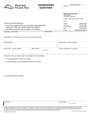 Municipal Pension Plan Question Form