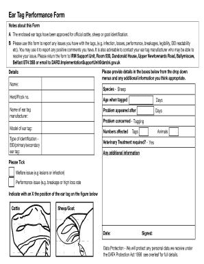 Ear Tag Performance Form