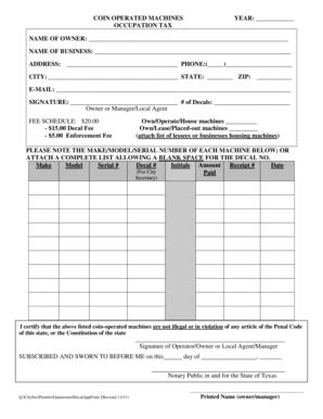 Texas Coin Operated Machines Occupational Tax Form