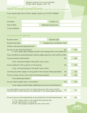 Brighton & Hove Self Employed Help Form
