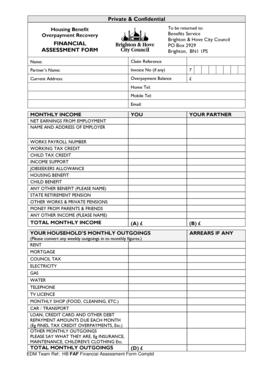Housing Benefit Financial Assessment Form