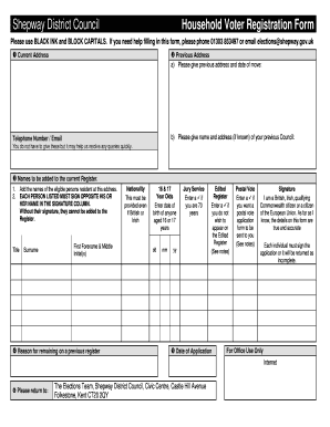 Shepway District Council Household Voter Registration Form